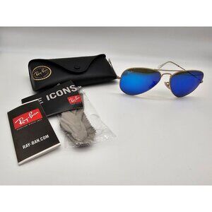 Ray-Ban Aviator Large Metal Matte Arista Sunglasses With Grey Mirror Blue Lenses